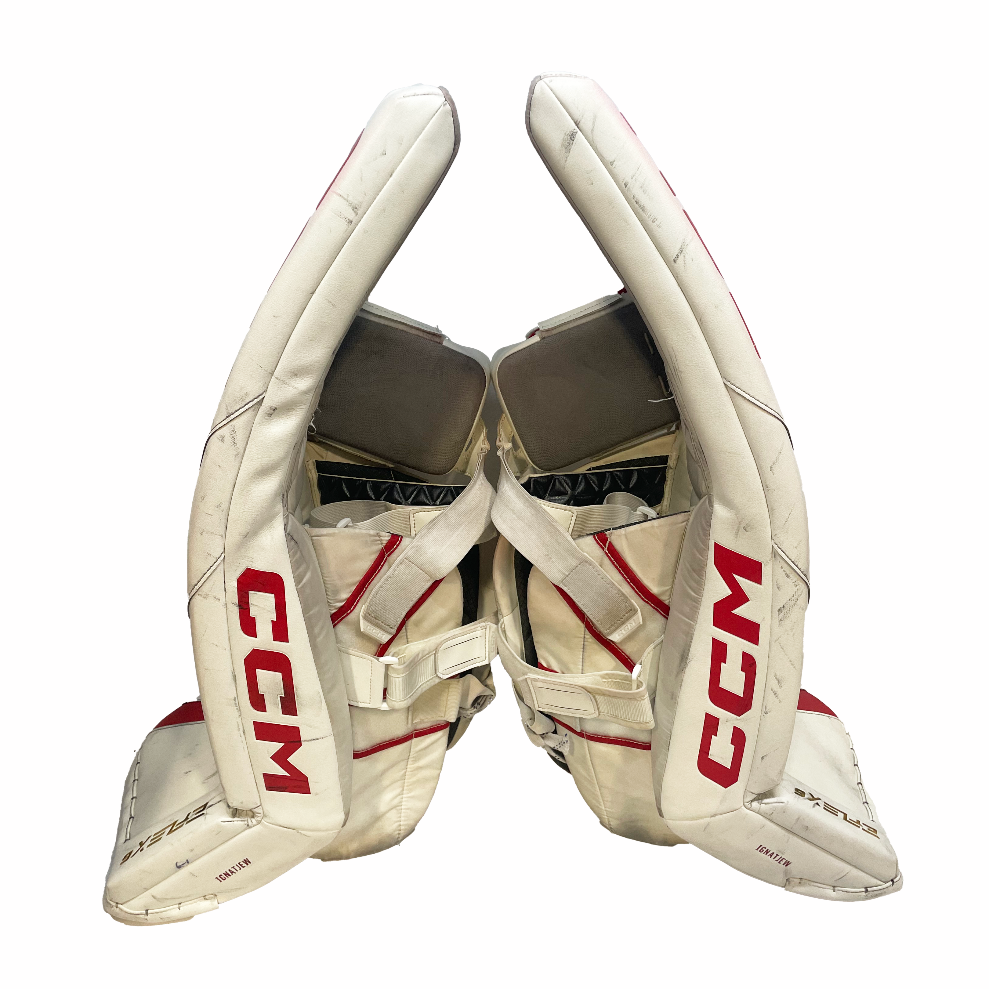 CCM Extreme Flex 6 - Ensemble complet de gardien de but senior AHL Pro Stock d'occasion (blanc/rouge)